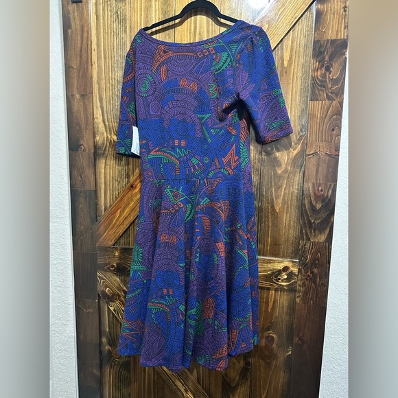 LuLaRoe Pink and Green Fit and Flare-NICOLE-Midi Dress - Picture 2 of 5